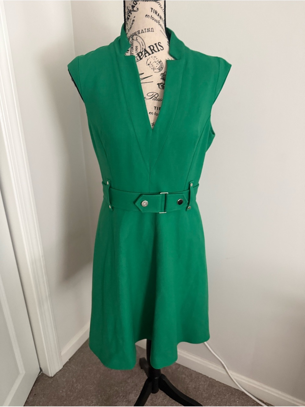 Karen Millen Vibrant Green Sleeveless Belted Dress